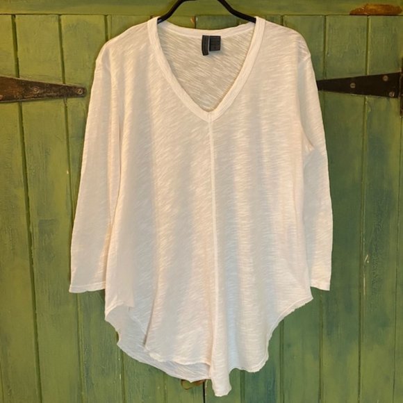 Anthropologie Left of Center White 3/4 Sleeve Cotton Tee - Picture 1 of 8